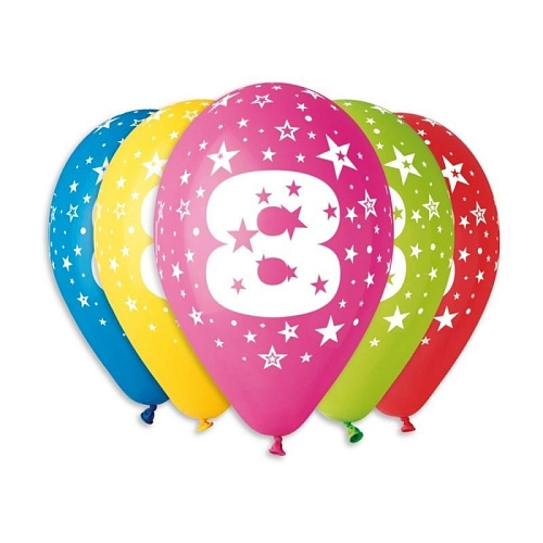 Balónky potisk čísla '8' - 5ks v bal. 30cm